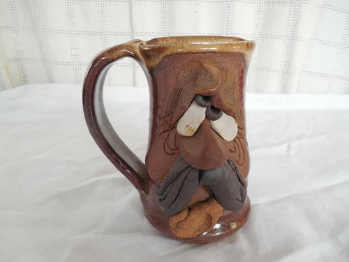 Ugly face vintage stoneware mug signed