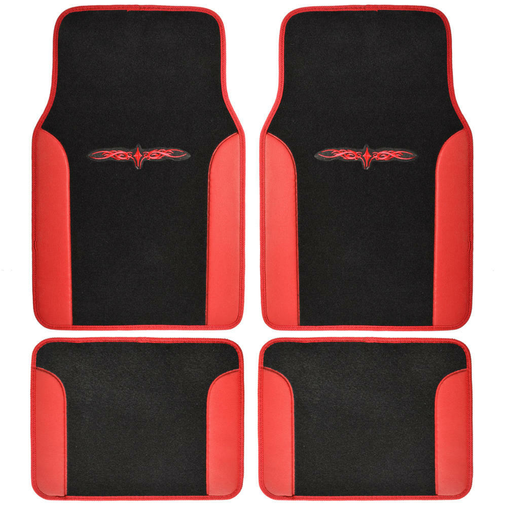 Black &amp; Red Seat Covers Set Complete w/ Two Tone Vinyl Trim Floor Mats ...