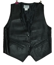 Idea Nuova Vintage Womens Medium/Large Black Faux Leather Vest Snap Closure