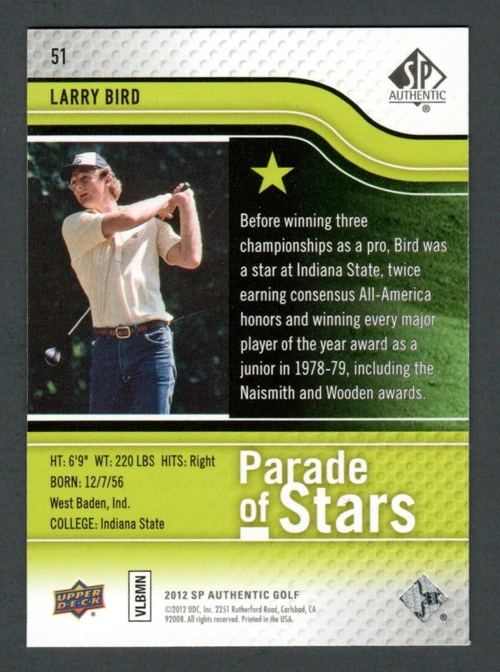 2012 Upper Deck SP Authentic Golf Larry Bird #51 Parade Of Stars - Image 2 of 2