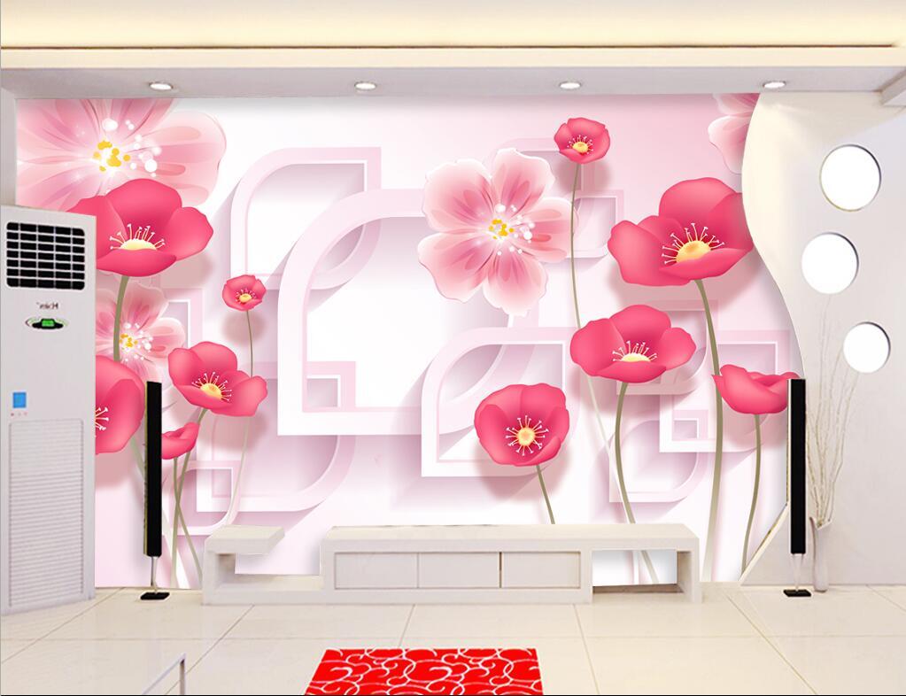 3D Cartoon Pink Flowers 7950NA Wallpaper Wall Murals Wall Paper