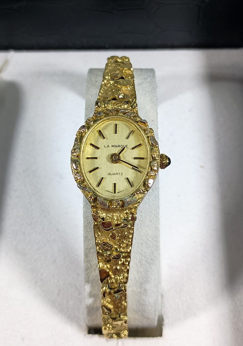Vintage LA Marque Gold Tone Nugget Style Ladies Watch Quartz  display picture 3