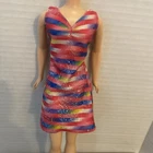 Vintage Genuine Barbie DRESS Pink Rainbow Striped Tank Mini & Shoes