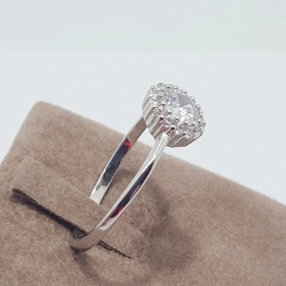 Anello donna argento925 rodio bianco solitario pietra centrale zircone brillante - Immagine 3 di 4