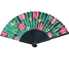 Vintage Japanese Hand Painted Signed Floral Hand Fan