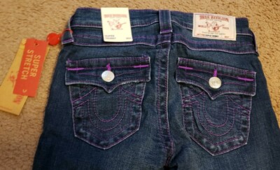 NWT True Religion Women's Distressed Neon Purple Stitch Skinny