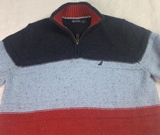 Nautica Wool Blend Sweater Pullover Nordic 1/4 Zip Mens L Mock Neck
