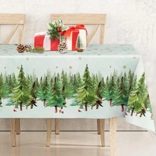 AnyDesign Christmas Tablecloth Watercolor Pine Tree Fabric Table Cloth Rectangle