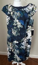 Adrianna Papell Navy Floral Sheath Dress- 8