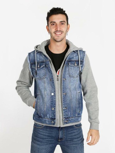 Giacca in jeans con maniche e cappuccio in felpa uomo | eBay
