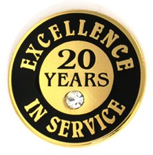 PinMart's Gold Plated Excellence in Service 20 Year Award Lapel Pin