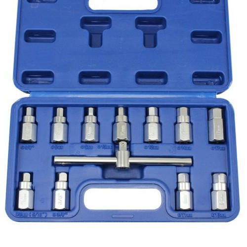 US Pro 12pc Drain Oil Plug Removal Hex Square Socket Set Sump Gearbox