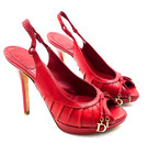 Vintage Christian Dior Authentic Red Stiletto Heels Sling Back Gold Logo Sz 7