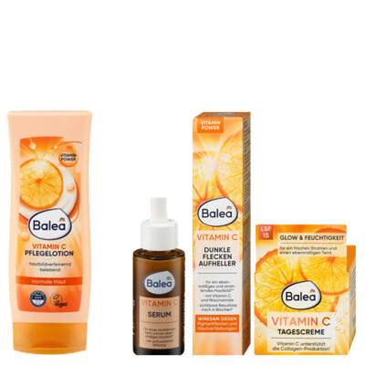 5tlg | Balea Vitamin C Tagescreme | Dunkle Flecken | Serum | Body Lotion + Band
