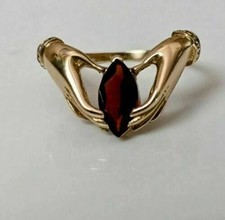 1Ct Marquise Cut Red Garnet Solitaire Engagement Ring 14K Yellow Gold Plated