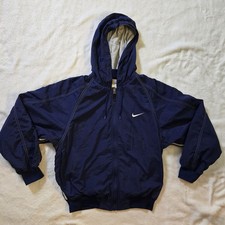 Vintage 90's Nike Men's Navy Blue Full Zip Lightly Lined Hooded Jacket Size Med