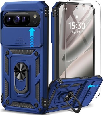 Google Pixel 10 Pro XL Case with Screen Protector & Slide Camera Lens Cover, Blu