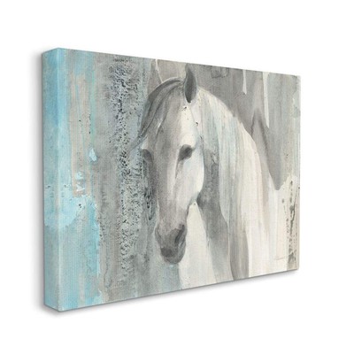 White Wild Horse Portrait Farm Animal Blue Grey Watercolor, Designed by Alben...