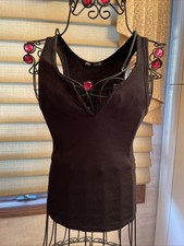 Zara Women  s Black Slim Ribbed V-neck Black Tank Top Size Small