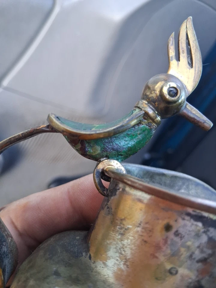 Jarro de pássaro vintage mexicano placa de prata com malaquita e lápis Los Castillo Taxco - Imagem 4 de 4