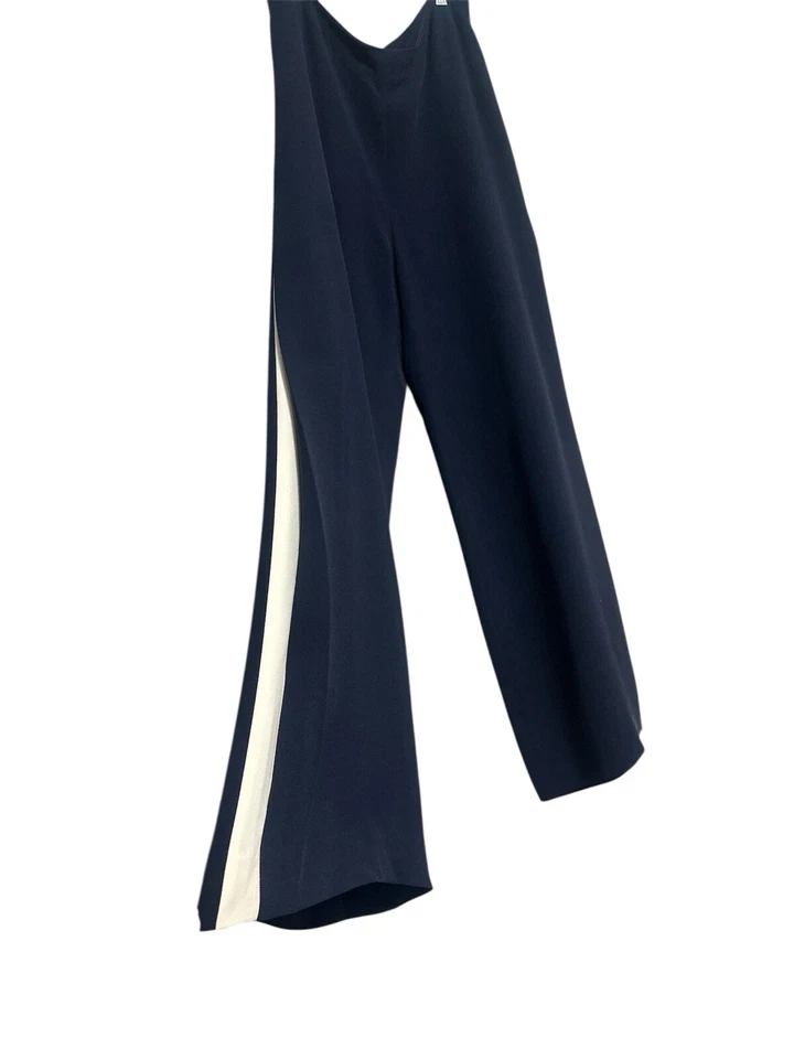 Nuevos Pantalones Palazzo Ralph Lauren Etiqueta Púrpura Azul Marino Esmoquin Rayas Seda, Talla 8