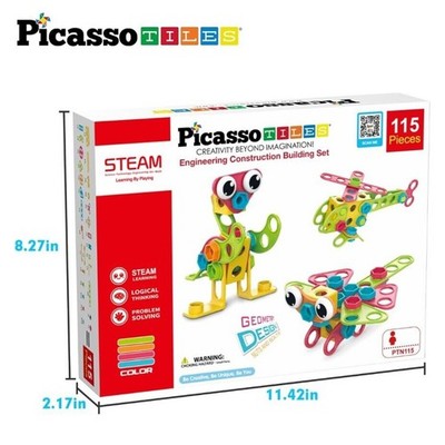 Picasso Tiles 115 Piece Building Blocks Set Kids STEM Toy Construction NEW