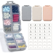 LANDNEOO 14 Grids Pill Organizer Box with Labels, Travel Medication Holder Dispe