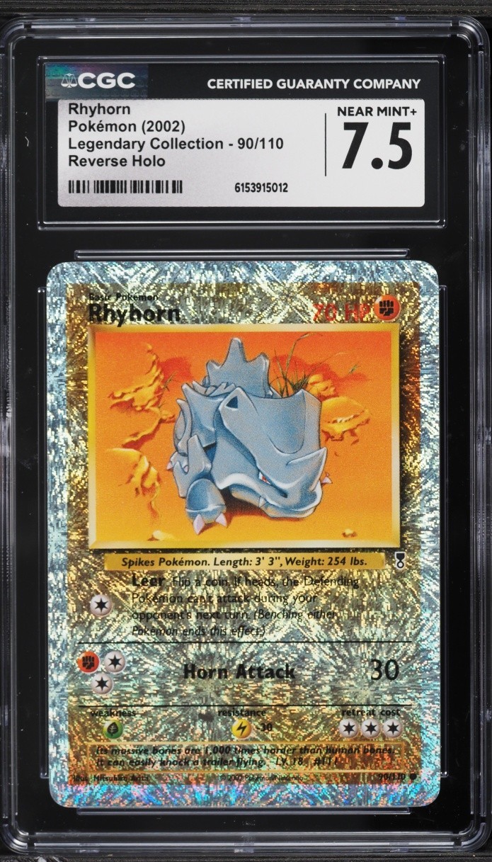 CGC 7.5 Rhyhorn Reverse Holo Legendary Collection 2002 Pokemon Card #90