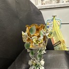 Pair Vintage Floral Metal Candle Holders w/ Amber Glass Cups for Votive/Tea — photo 2