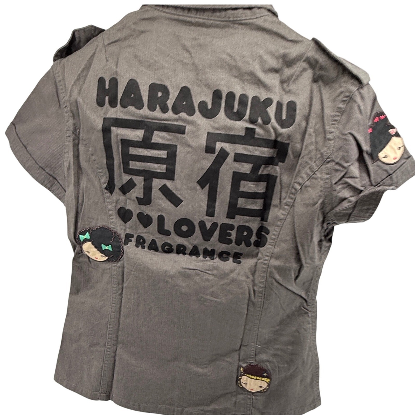 Harajuku Lovers Canvas Shirt 2-Sided Girl Patches Gwen Stefani Y2K  Medium