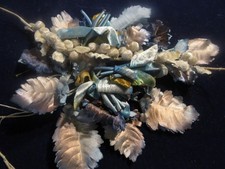 Vtg Millinery Flower Leaf Collection Velvet Blue Tan 3' Leaves H5668