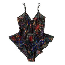 NEW Vtg VICTORIA'S SECRET Gold Label Dark Floral Sheer Teddy Bodysuit P Boudoir
