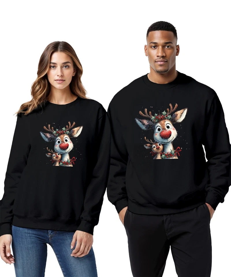 Rudolph Rentier rote Nase Weihnachten niedlich Familie Geschenk Unisex Sweatshir - Bild 2 von 4