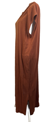 Free People Beach All Day Long Midi T-Shirt Dress Rust Brown L pockets  cover-up | eBay