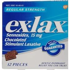Ex-Lax Regular Strength – 12 Pieces – 15mg Sennosides – Exp. 05/2027