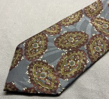 Men’s Suit Tie Paisley Necktie Made In USA Silk Gray Red Gold Pattern