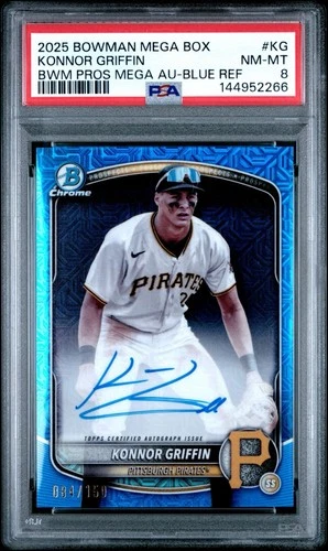 Konnor Griffin 2025 Bowman Chrome Auto Mega Box Blue Refractor BMA-KG /150 PSA 8