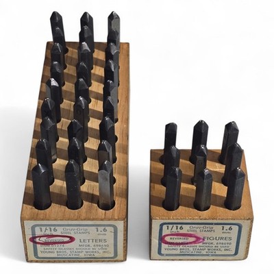 Vintage YOUNG BROS 1/16  REVERSED Steel Stamp Set Letters & Numbers (A-Z & 0-9)