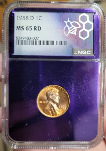 1958-D 1c Lincoln Penny MS65 RD  (Purple Core) - Trader Bea