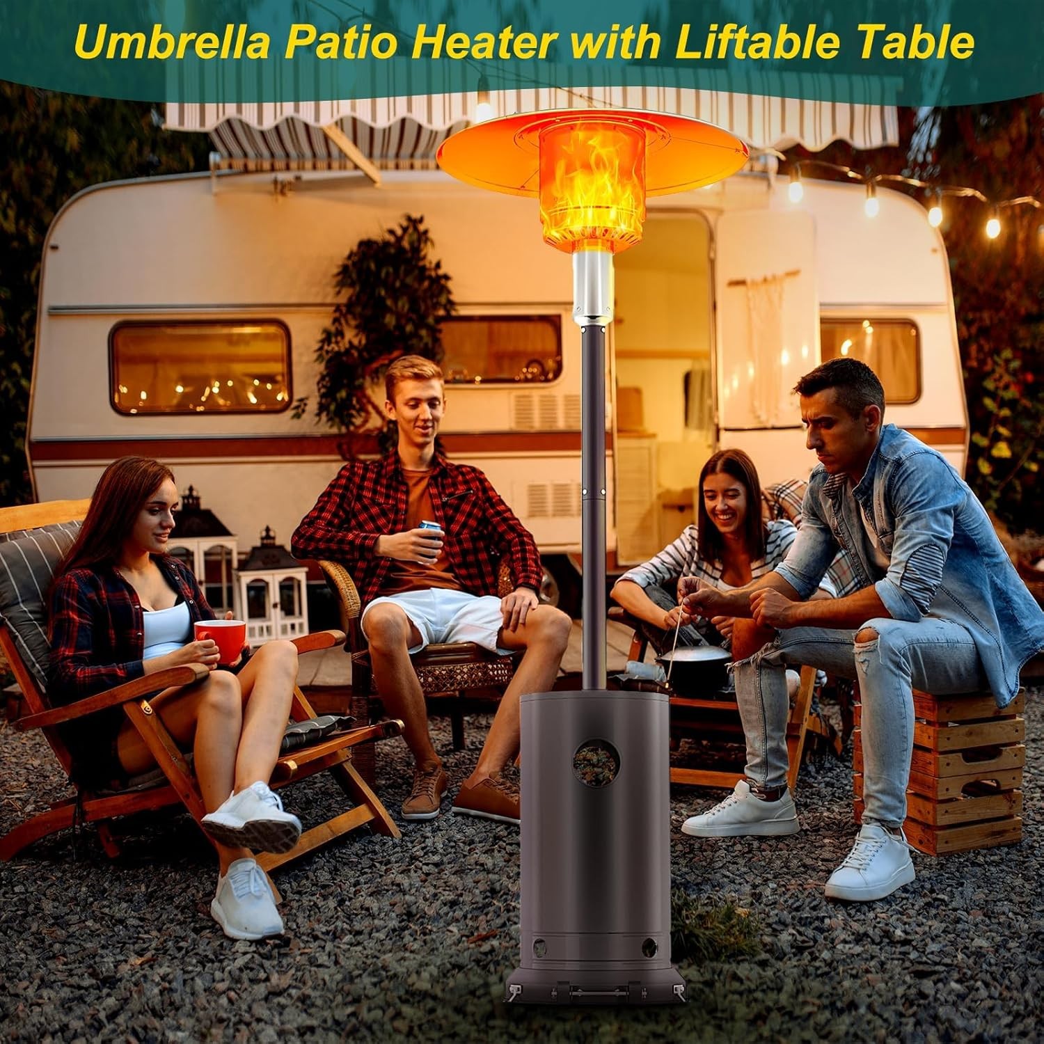Propane Patio Heater 48000BTU Tall Hammered with Wheels Outdoor