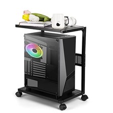 PC Tower Stand 2-Tier CPU Stand with Locking Caster Wheels for Iron-Black