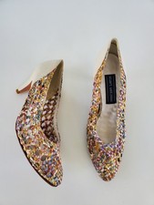 Stuart Weitzman Vintage 1980s Woven Slip On Cone Heel 8.5H Pumps Shoe Multicolor
