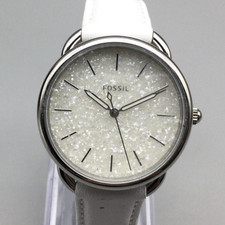Fossil Tailor ES4495 Womens Watch 35mm White Glitter Dial Leather New Battery