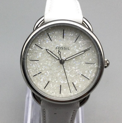 Fossil Tailor ES4495 Womens Watch 35mm White Glitter Dial Leather New Battery