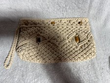 Vintage MCI Macrame Clutch Purse with Wooden Beads