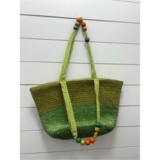 Stylish Green Ombre Beach Straw Tote with Bea...