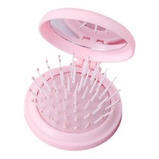 Mini Folding Hair Brush with Mirror Travel Pink