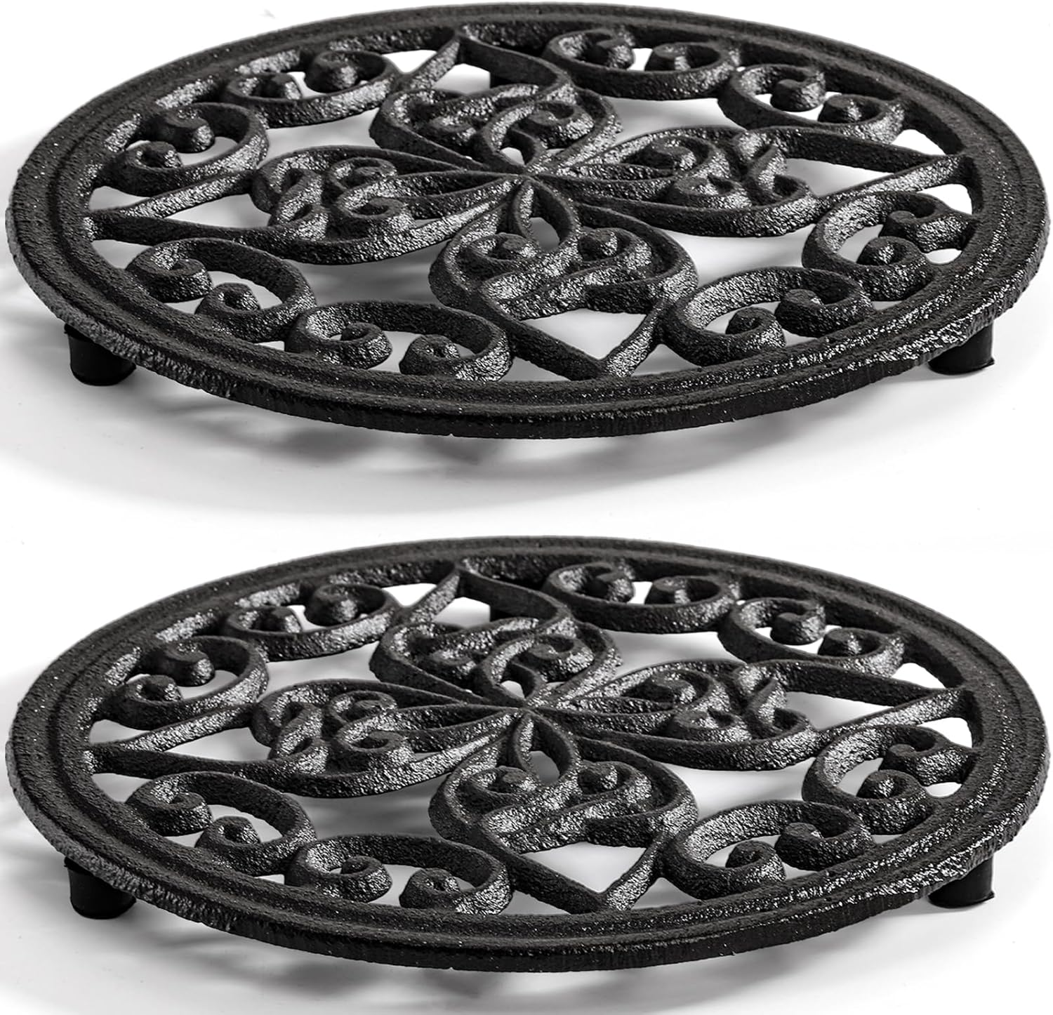 Coloch 2 Pack Cast Iron Trivet, 18Cm / 7.1"" round Metal Trivet with Vintage Patt