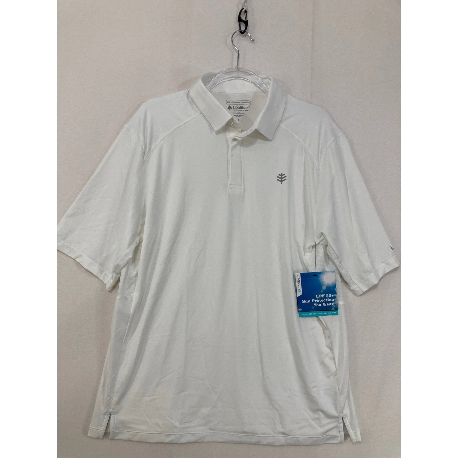 New Coolibar Performance Polo Large White UPF 50+ Sun Protection Golf Shirt