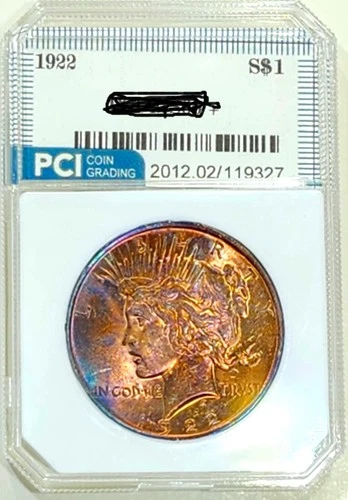 1922 Peace Dollar Gem BU +++  Awesome Vibrant Rainbow Toned Obverse